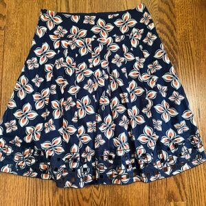 Ann Taylor Navy White Orange Floral Cut Out Skirt Size 0